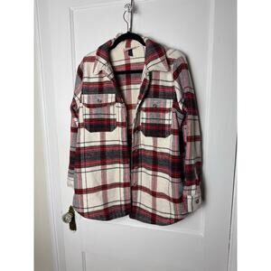 Universal Thread Brushed Flannel Red Plaid Oversized Shacket Shirt Jacket Small